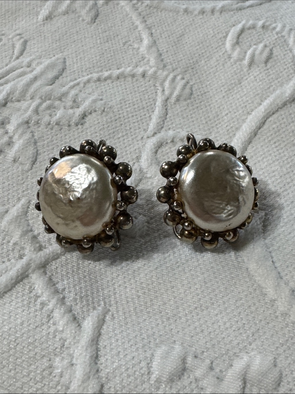 Miriam Haskell Cream Pearl Cluster Button Earrings